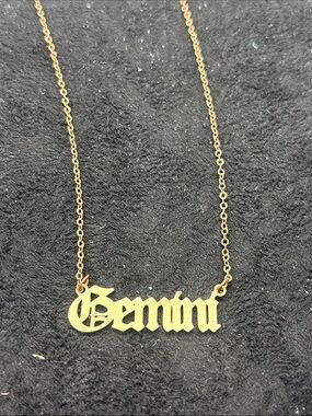 Gold Gemini Nameplate Necklace - Women's Zodiac Pendant